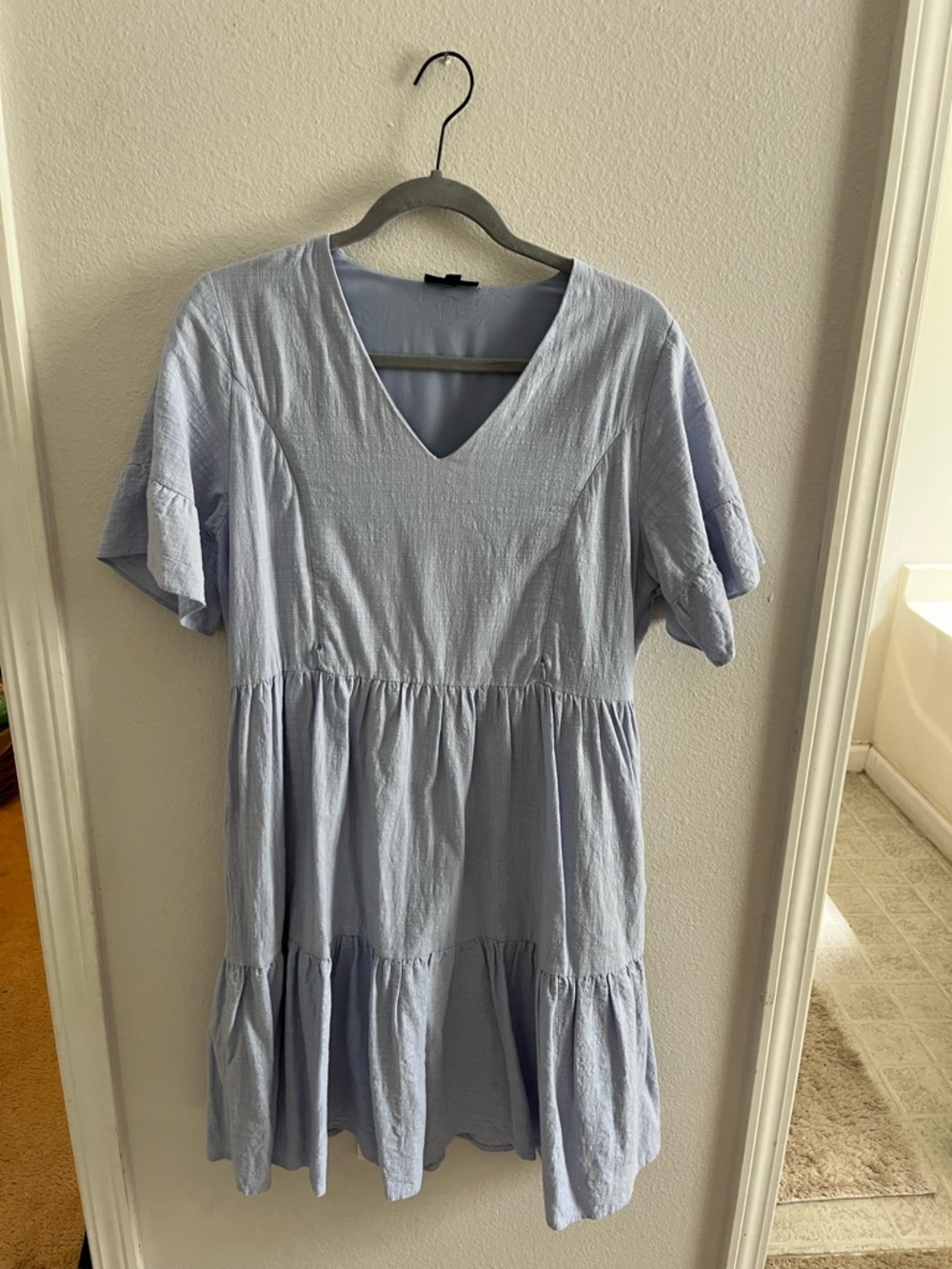 Nursing Queen Light Blue V-Neck Tiered Mini Dress